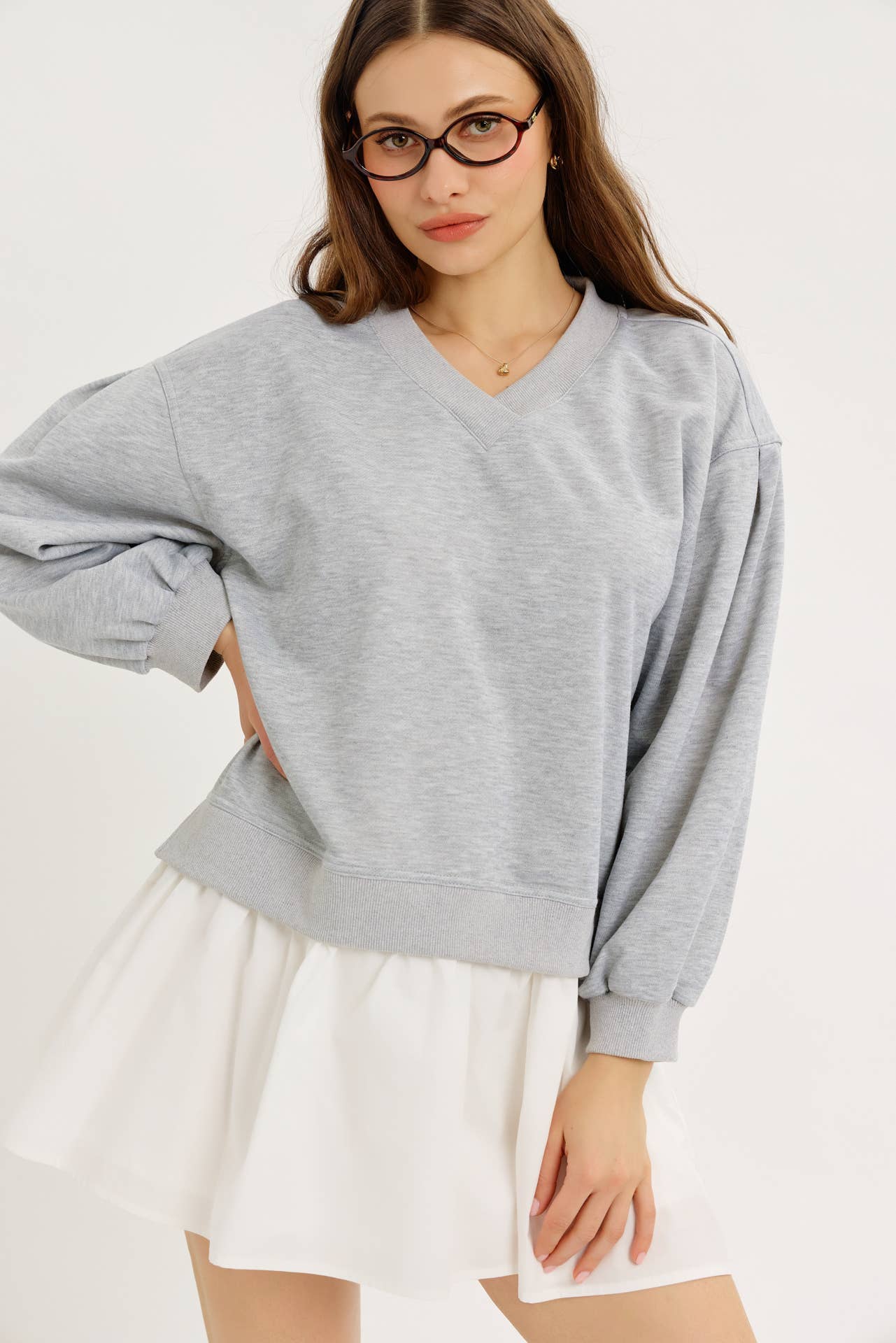 MIXED FABRIC PREPPY MINI DRESS WITH PLEATED SKIRT