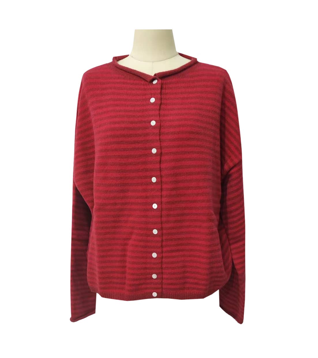 Lightweight Cozy roll neck cardigan in stripe