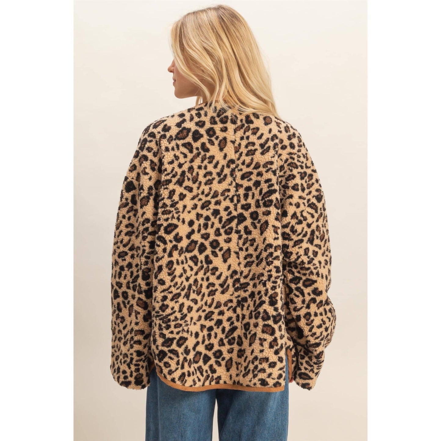 Button Front Leopard Sherpa Jacket