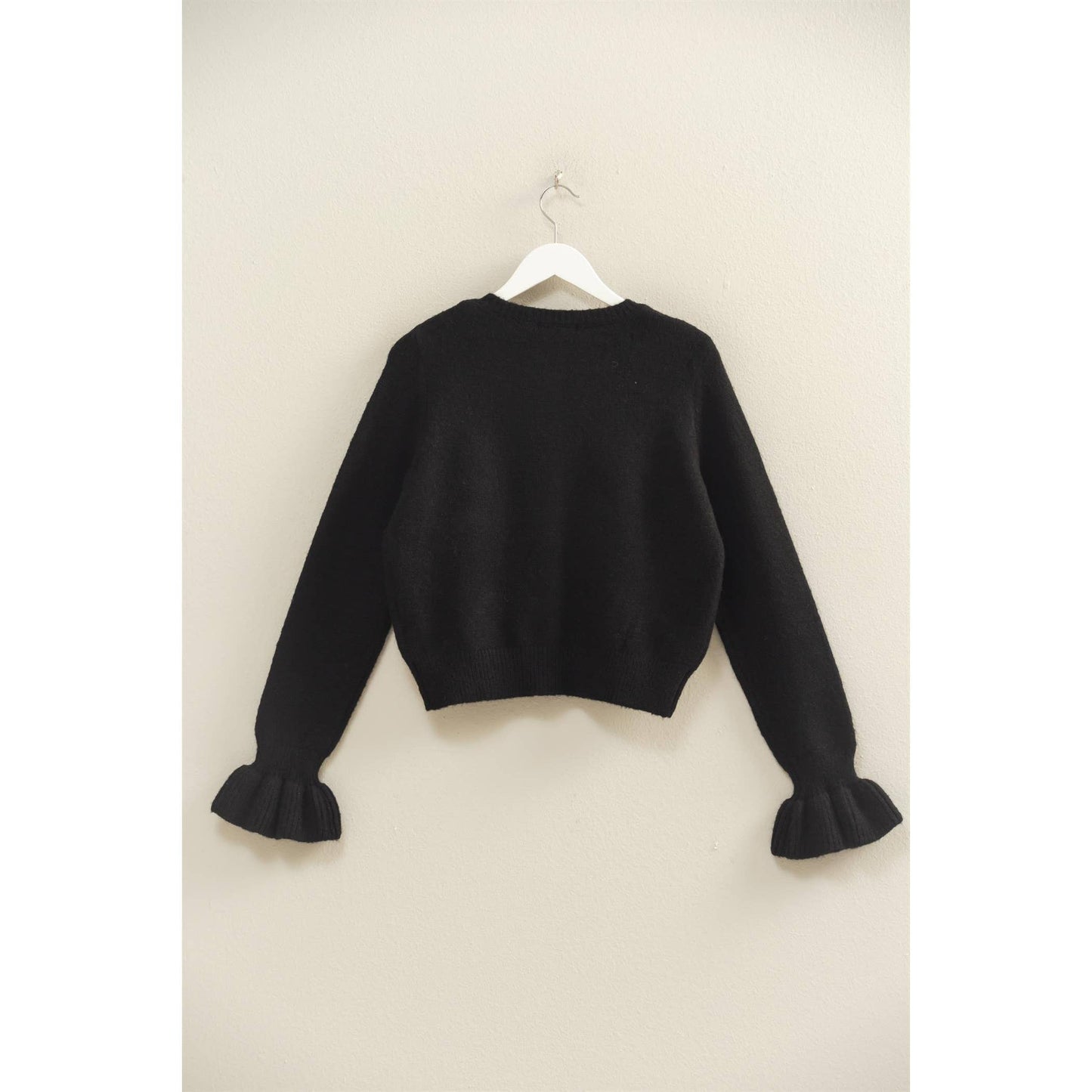 Bow-Adorned Crewneck Sweater Cardigan