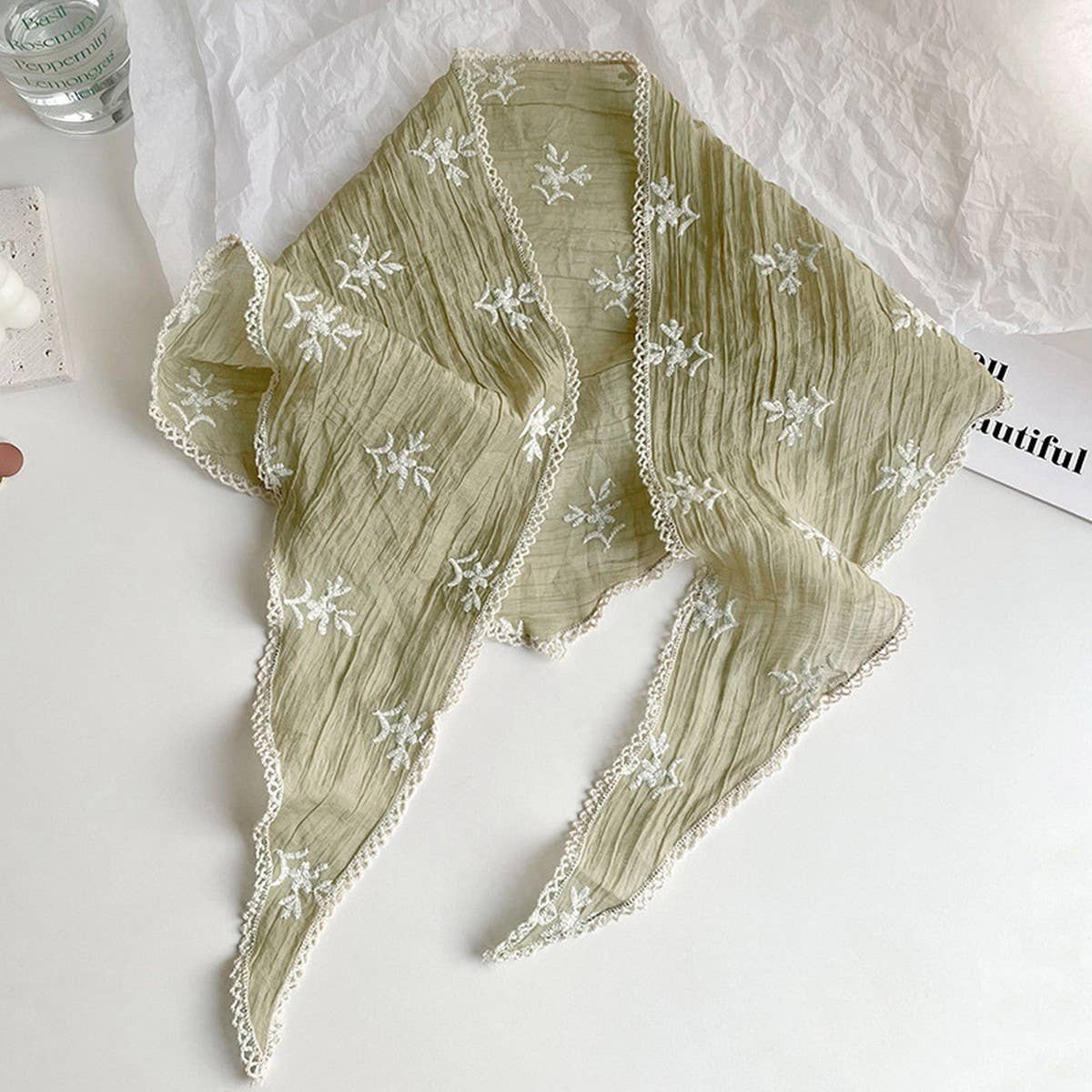 Thin Floral Lace Triangle Scarf