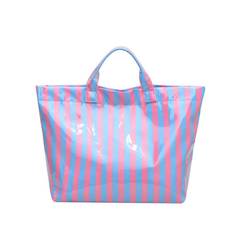 Color Block Striped PVC Large Capacity Tote Bag
