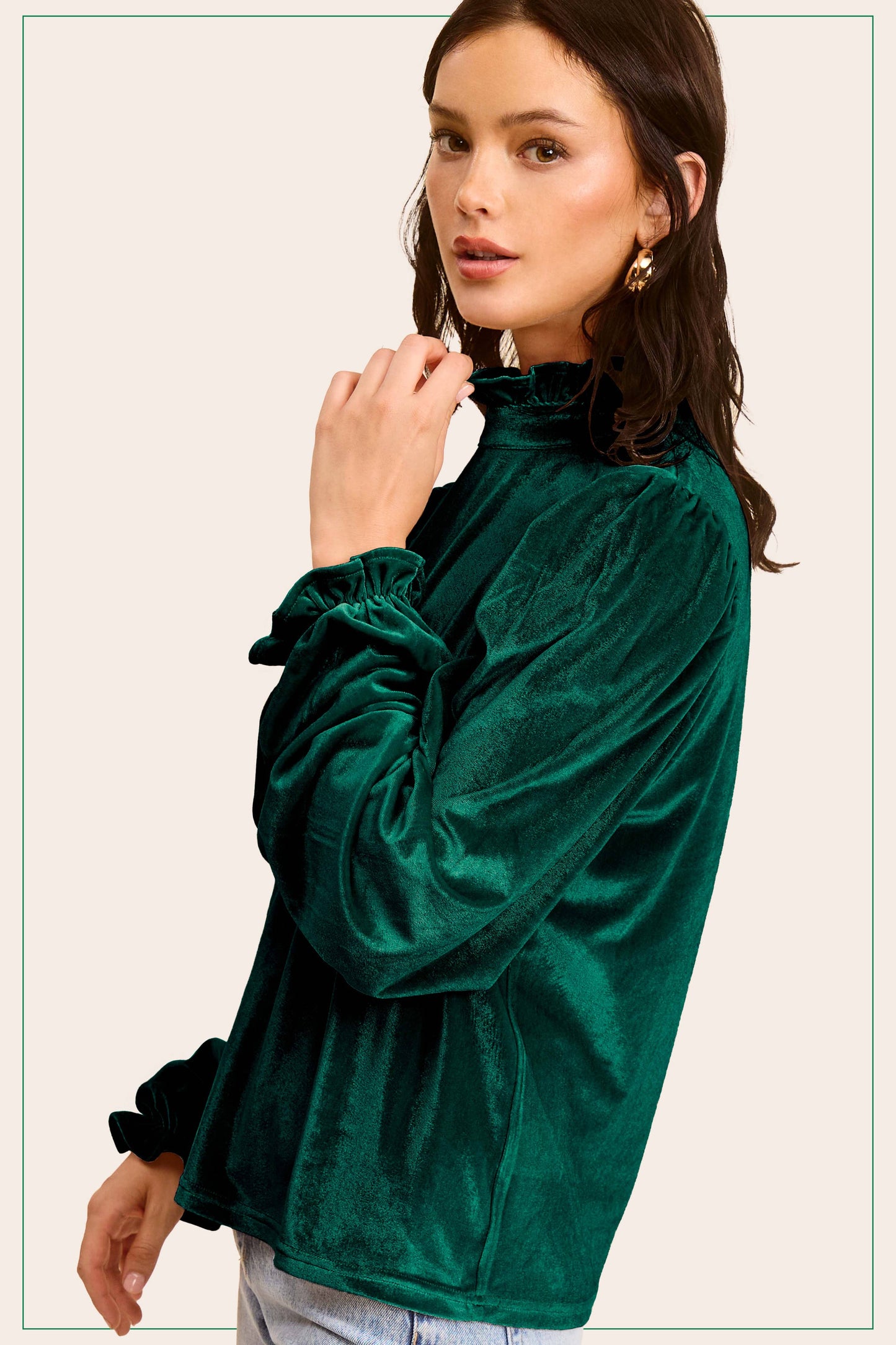 Soft Velvet Long Puff Sleeve Blouse Top