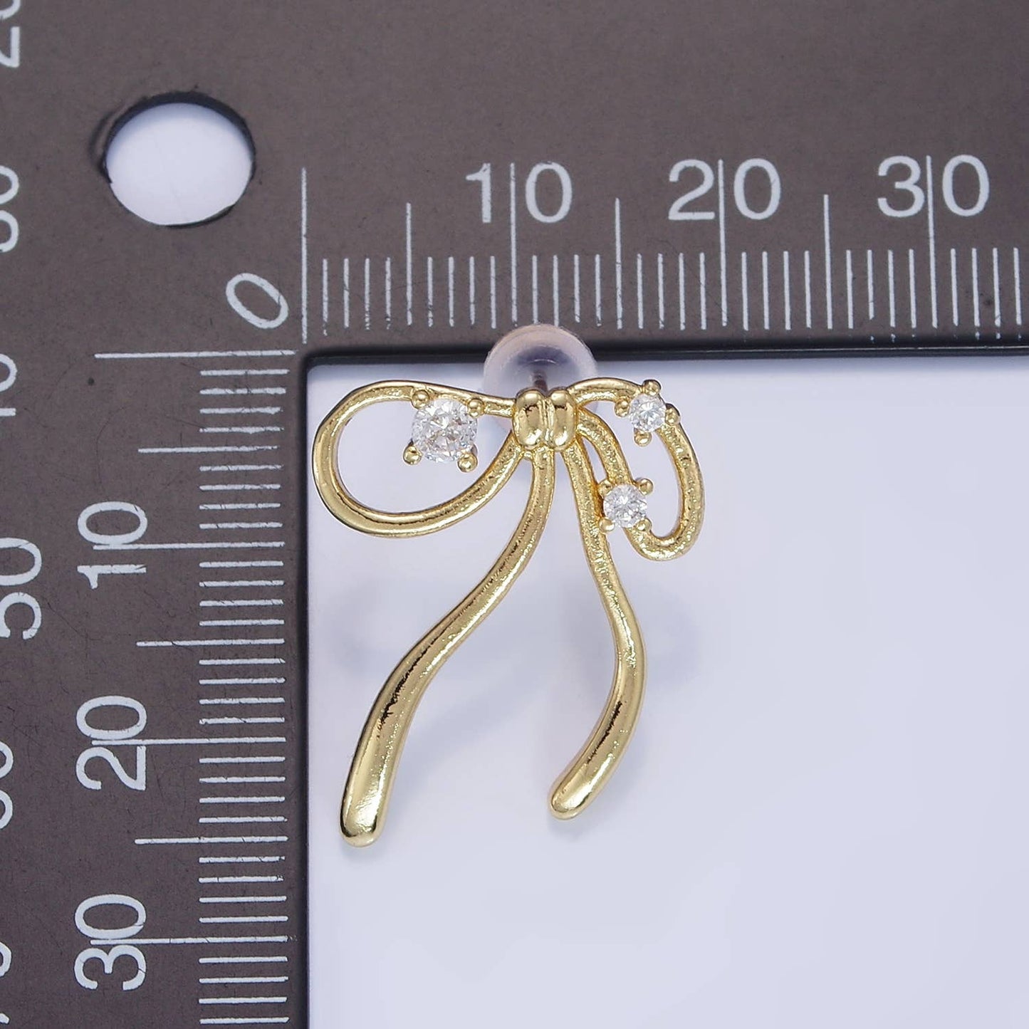 14K Gold Filled CZ Coquette Ribbon Tied Bow Stud Earrings