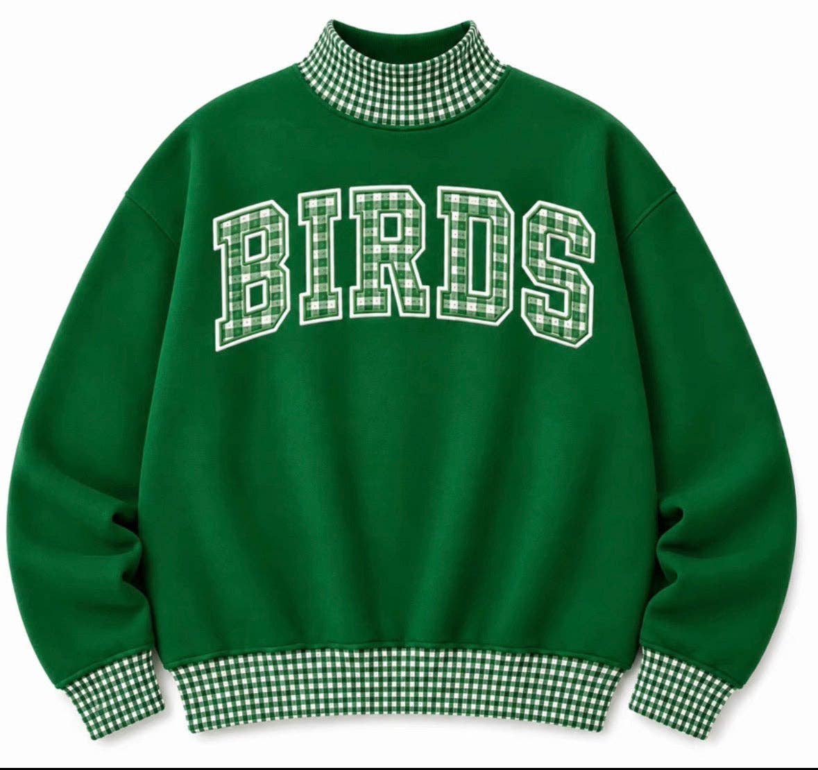 Philadelphia "Birds" Gingham Print Mockneck