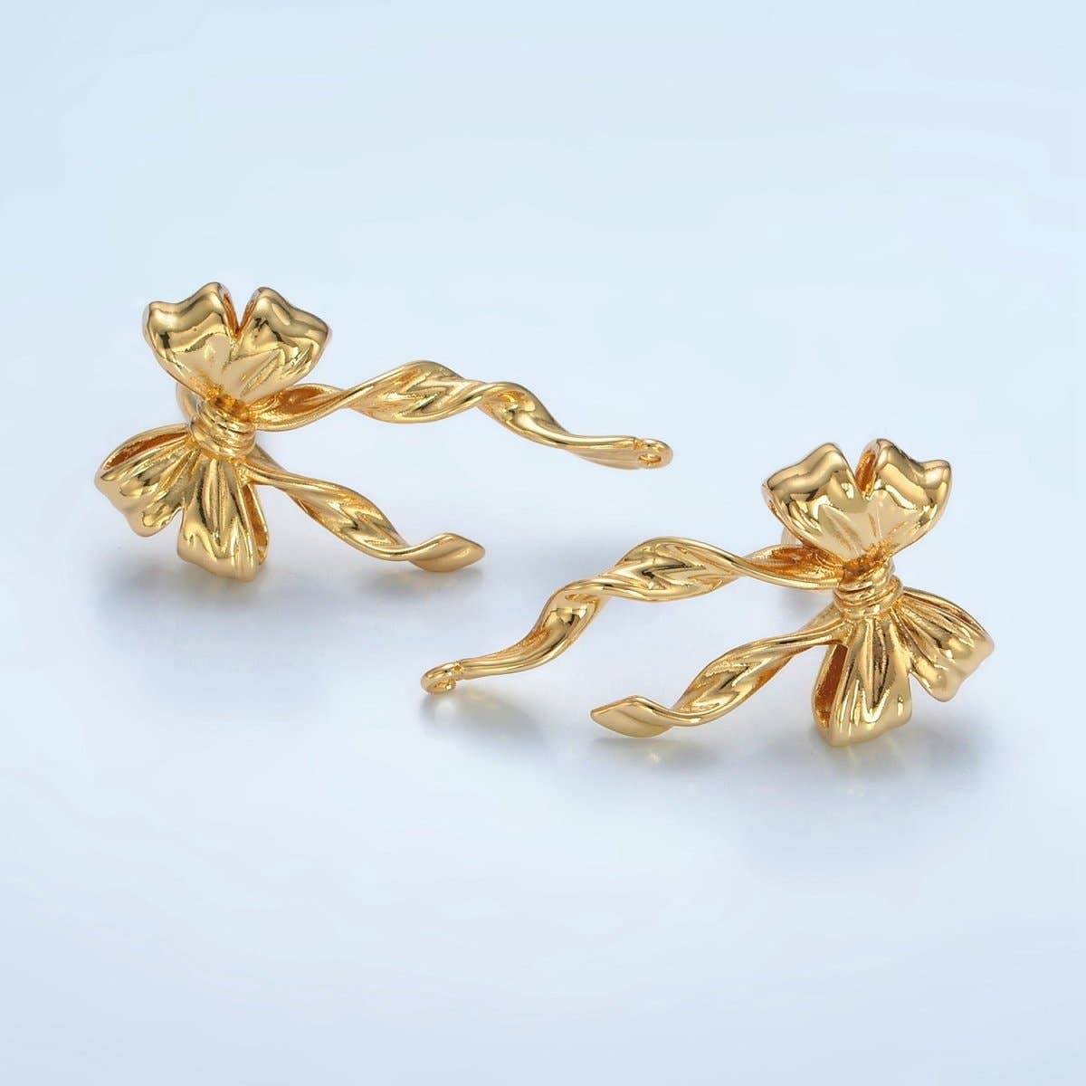 24K Gold Filled Ribbon Bow Open Loop Drop Stud Earring Findings | Z885
