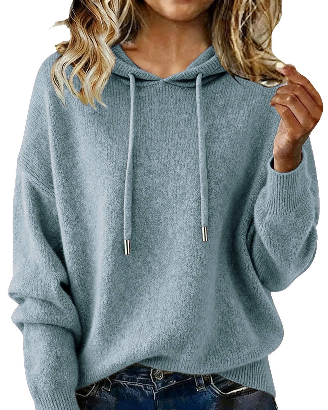Cozy Solid Drawstring Hooded Knit Sweater
