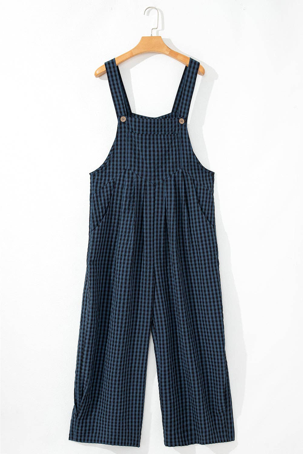 Blue Plaid Buttoned High Waist Overall