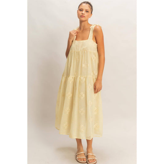 Tiered Gingham Dress With Embroidery