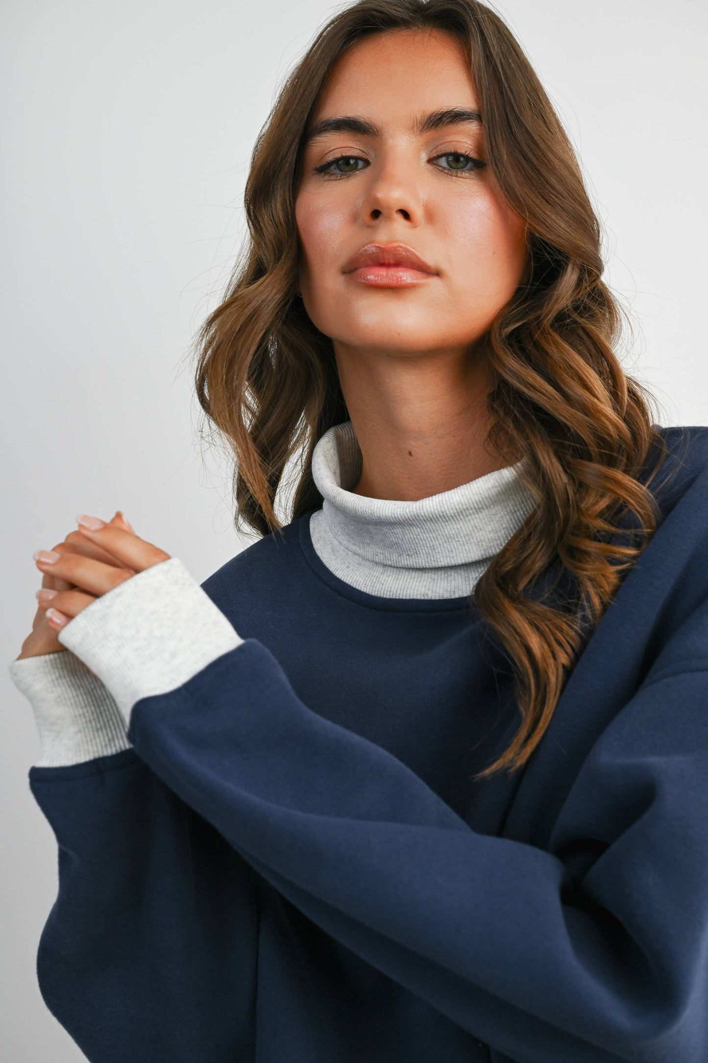 Cozy Contrast Turtleneck Sweatshirt