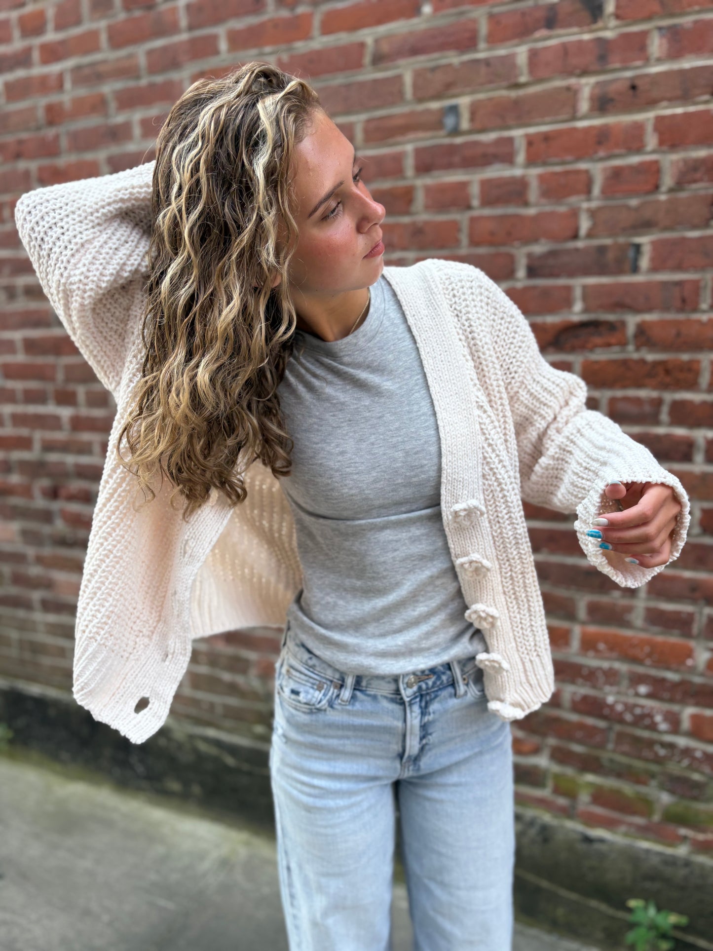Long sleeve exaggerated button sweater cardigan top SALE