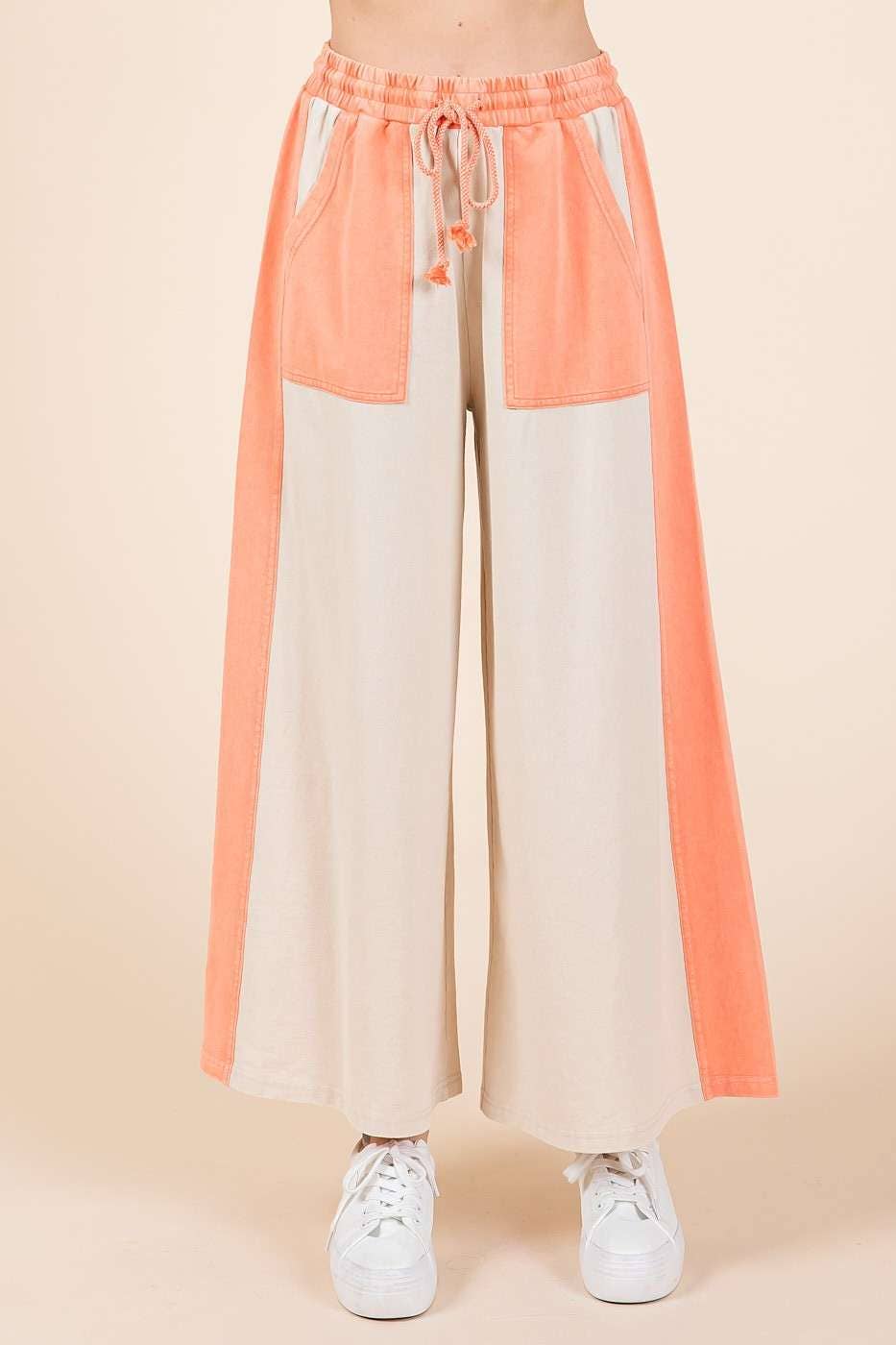 FRENCH TERRY WIDE LEG COLOR BLOCK PANTS