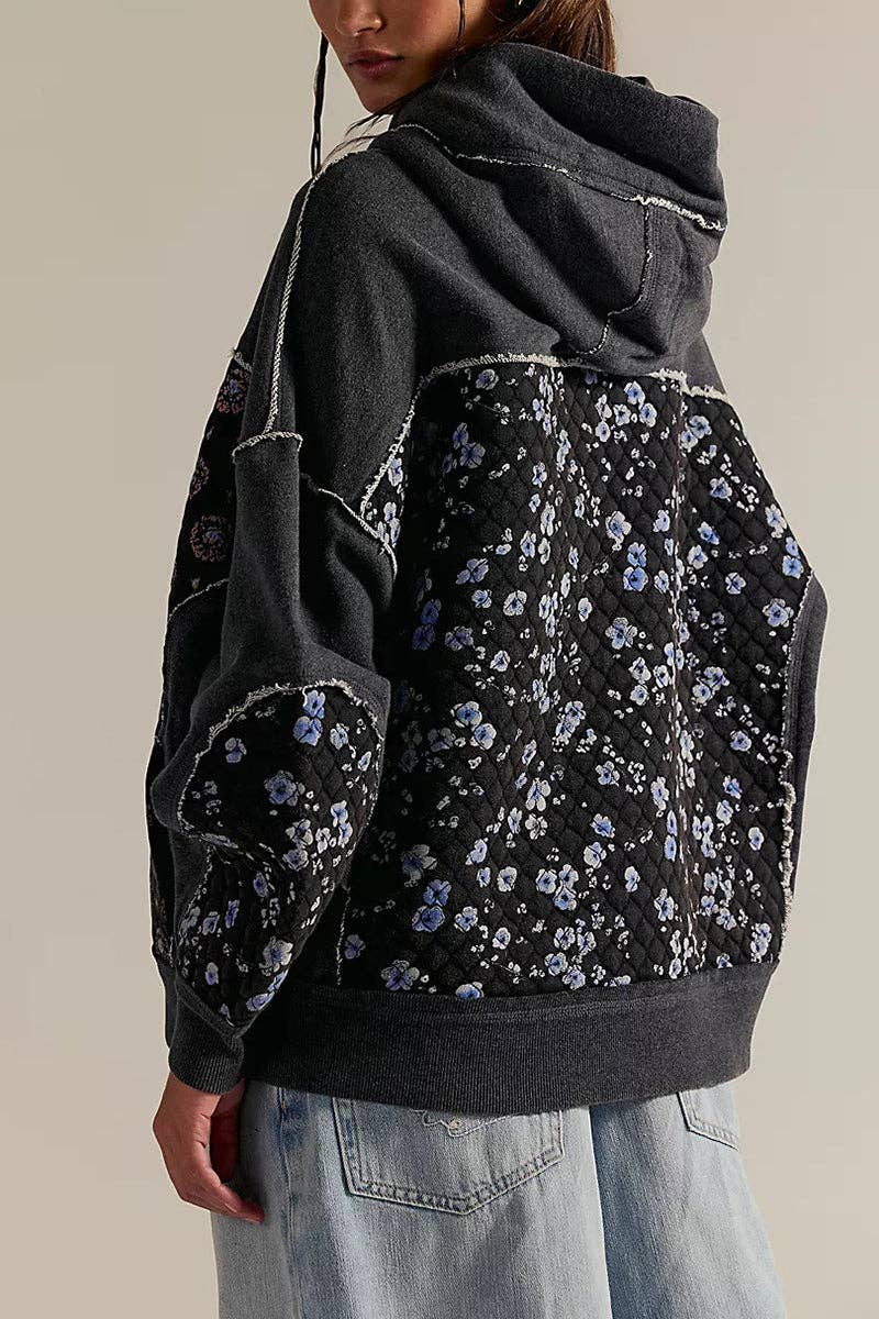 Patchwork Quilted Hoodie Sweatshirt