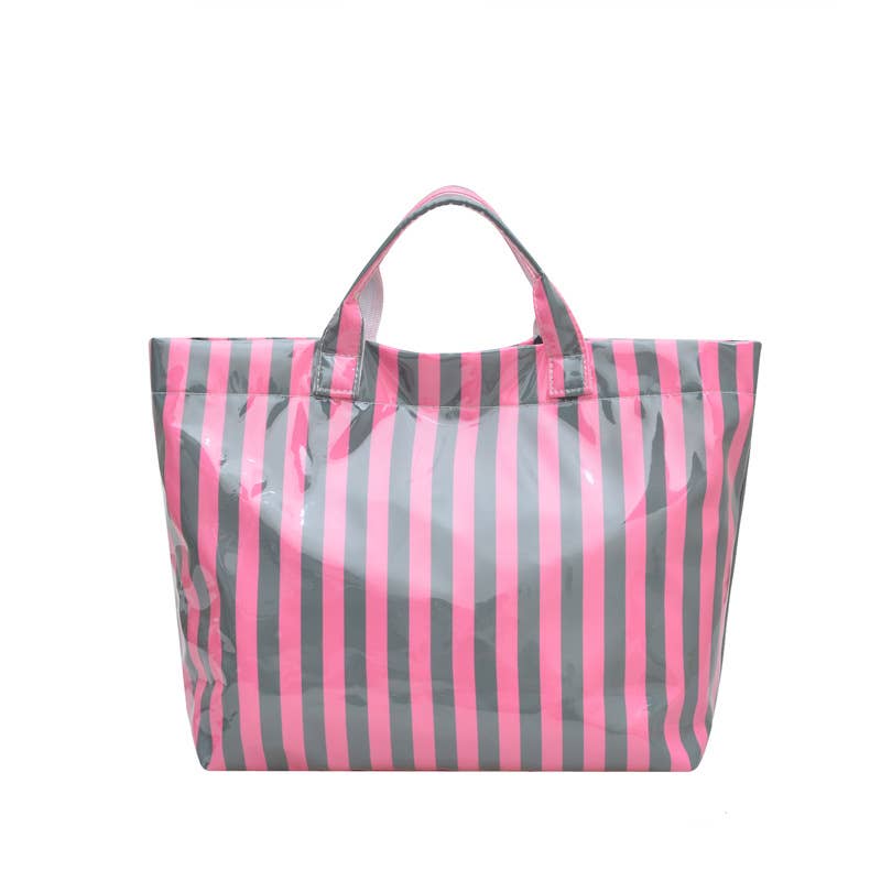 Color Block Striped PVC Large Capacity Tote Bag
