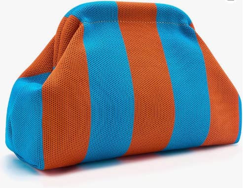 Color-block Striped Knit Cosmetic Bag Beach Knit Clutch
