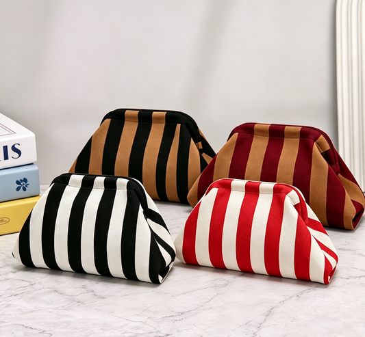 Stripe Knit Cosmetic Bag Beach Knit Clutch Pouch