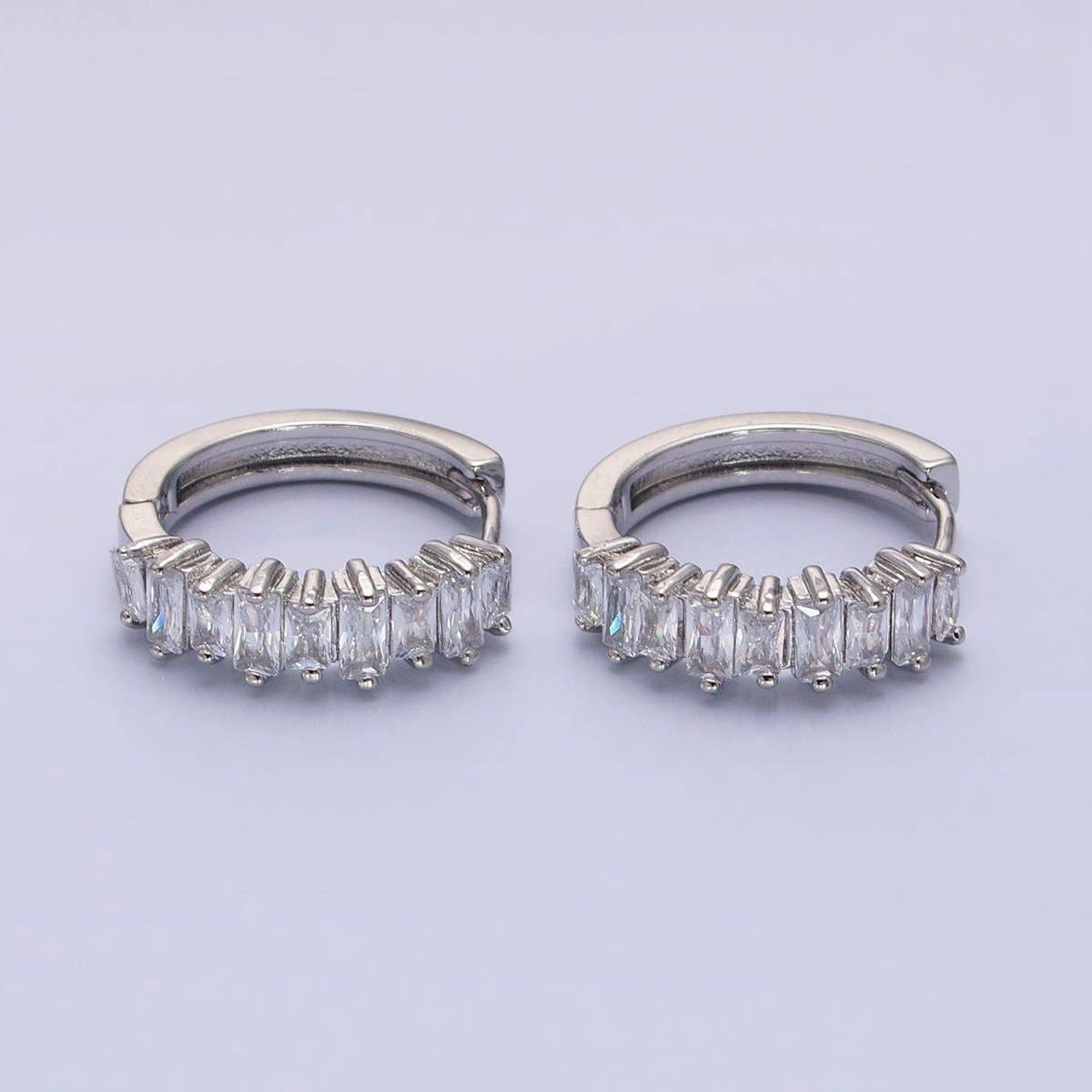 16K Gold Filled Clear Baguette CZ Lined 19mm Hoop Earrings | AB1459 AB1460
