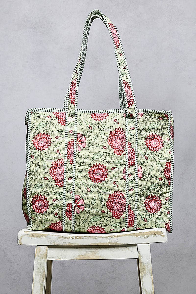 Bohemian Bias Tape Detail Roomy Fit Mint Tote Bag