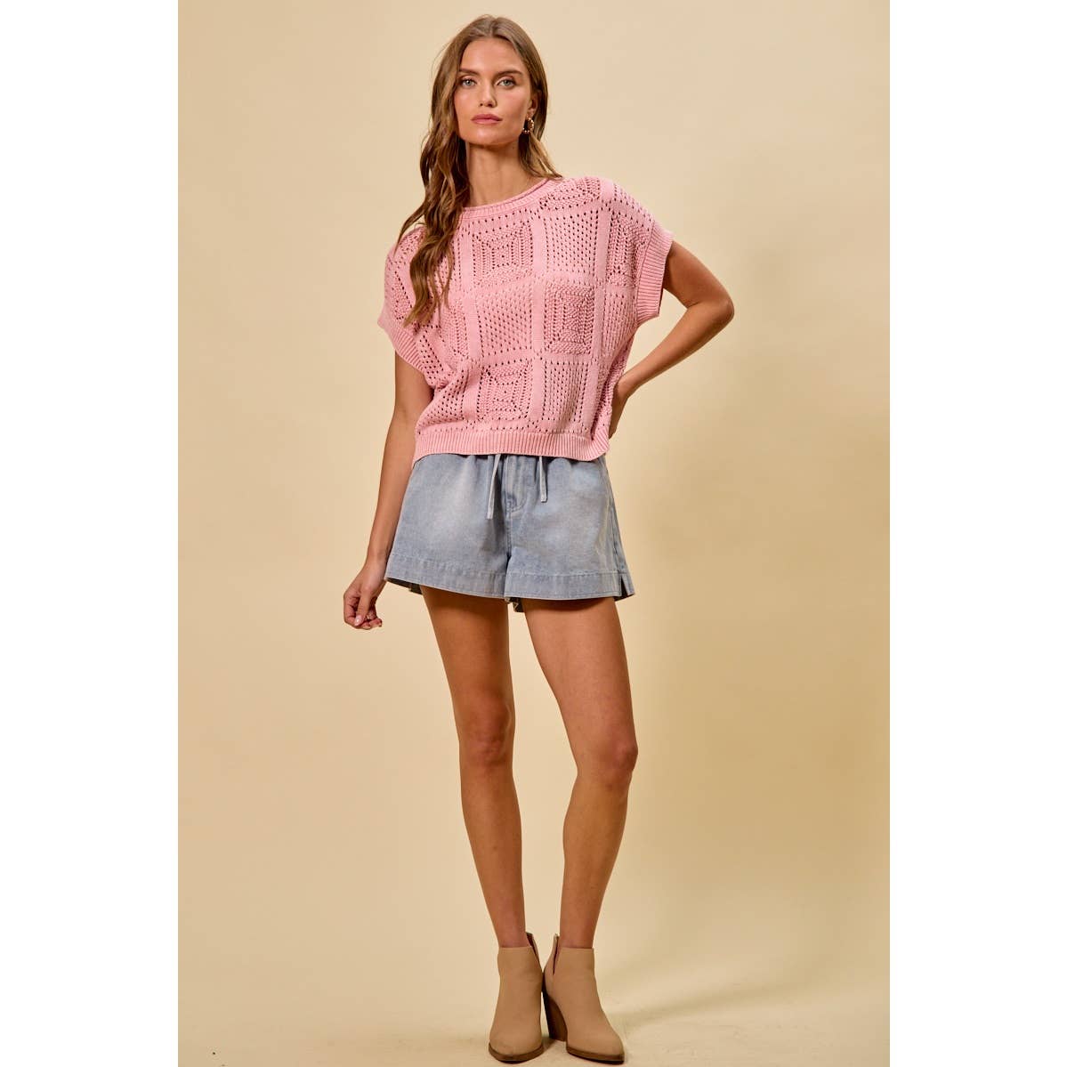HIGH RISE PAPER BAG DENIM SHORTS FRONT TIE