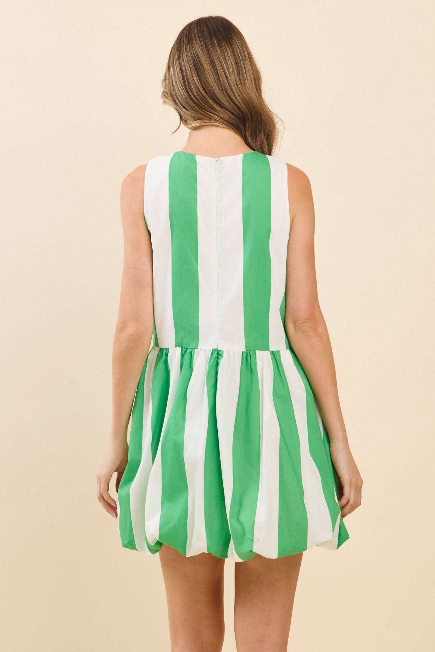 Bold Vertical Stripes Gathered Drop Waist Dress