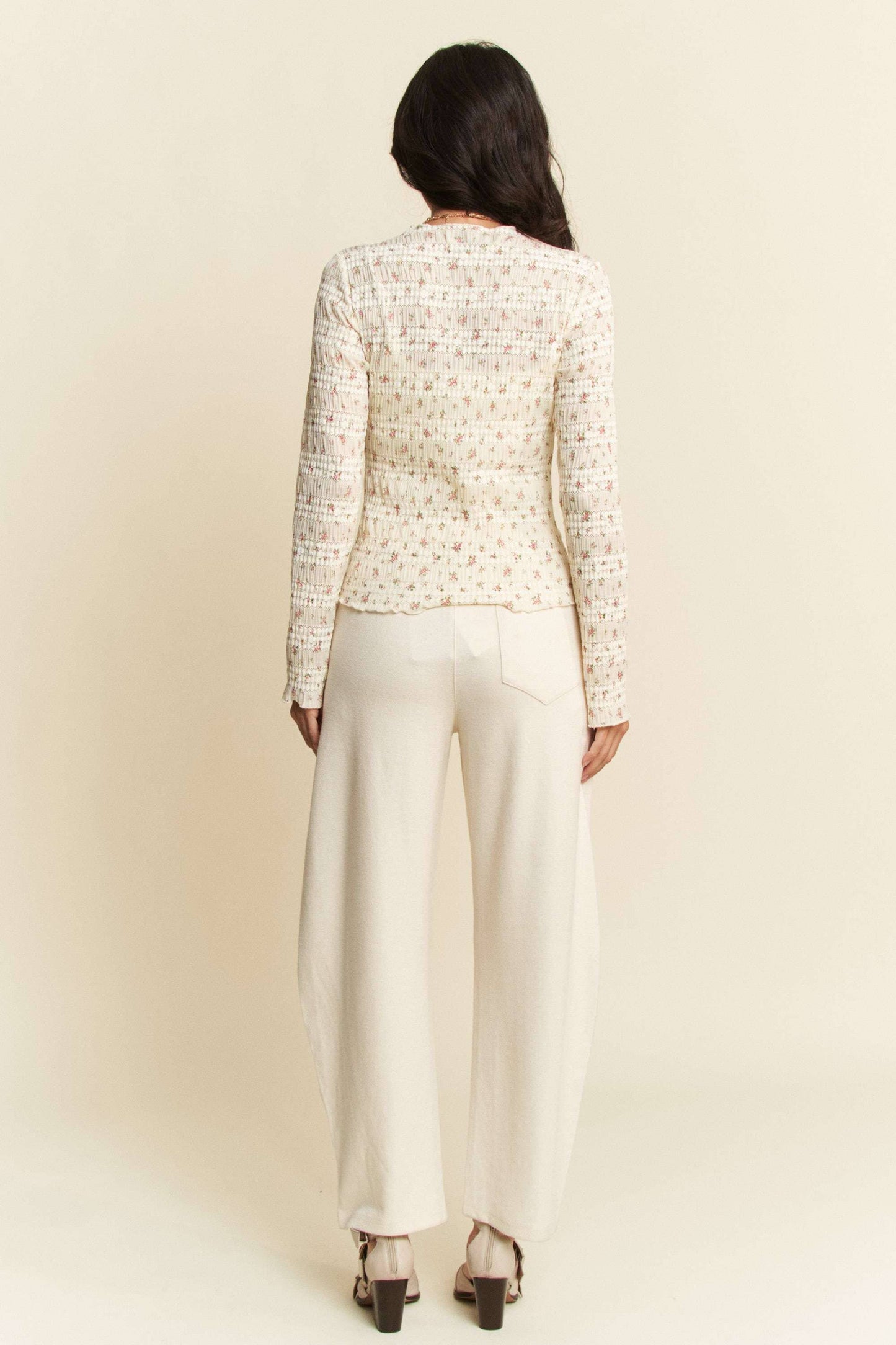 FLORAL PRINT MOCK NECK LONG SLEEVES KNIT TOP