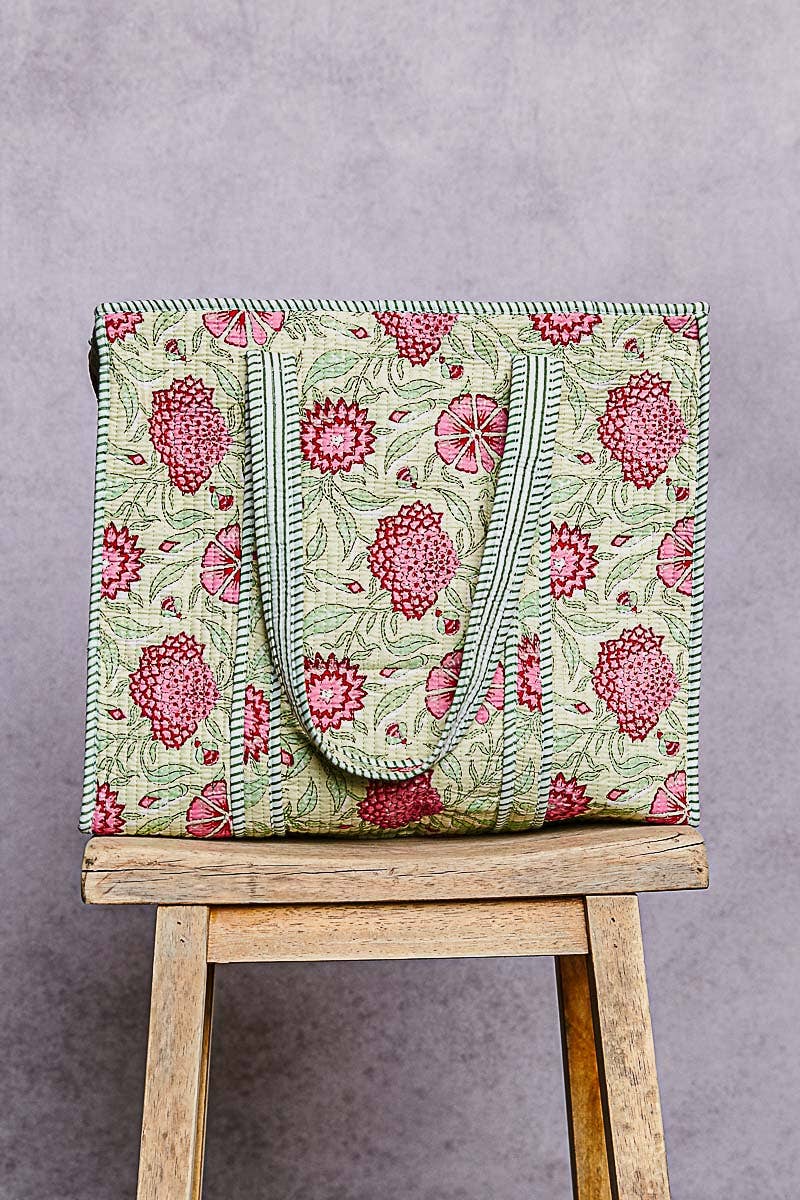 Bohemian Bias Tape Detail Roomy Fit Mint Tote Bag