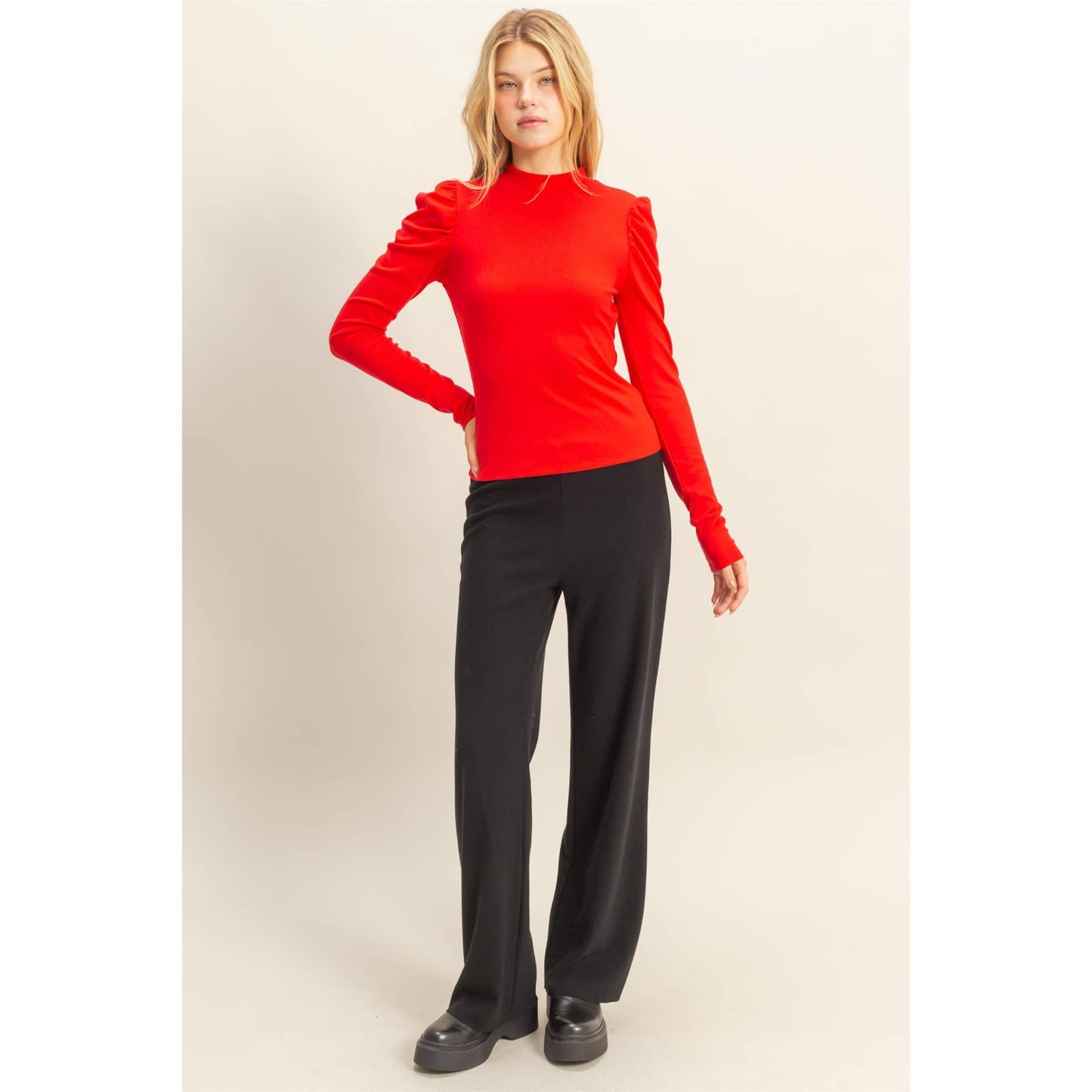 Elegant Puff-Sleeve Fitted Top With Keyhole Back