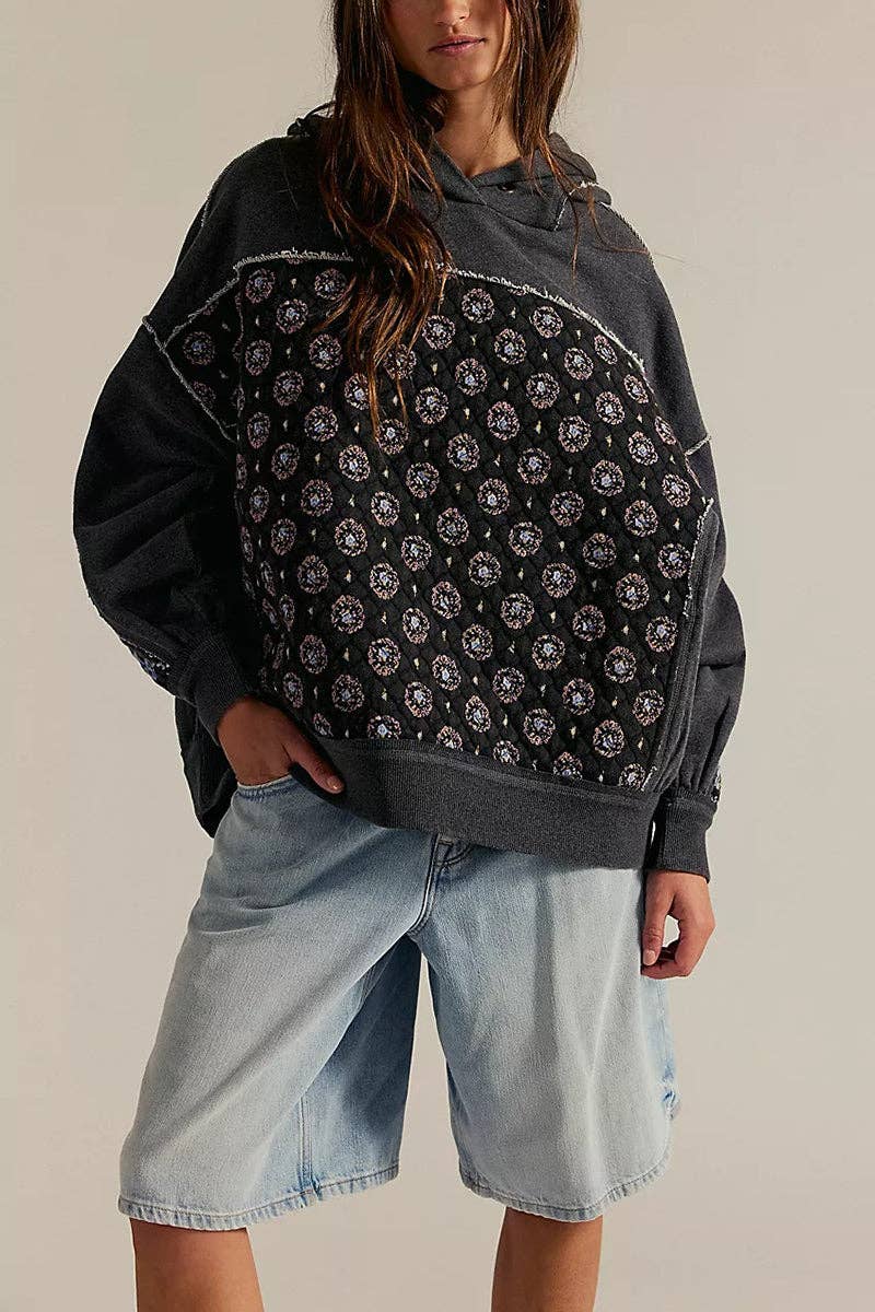 Patchwork Quilted Hoodie Sweatshirt