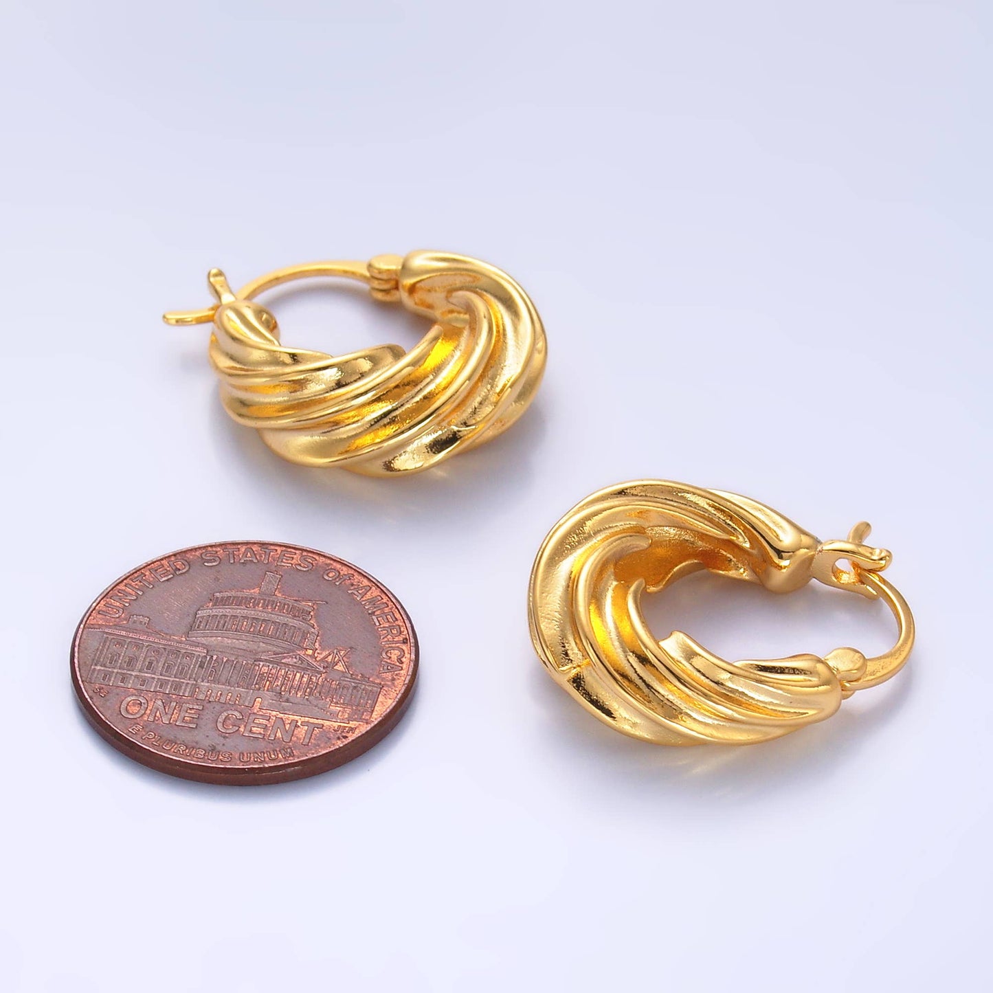 24K Gold Filled 20mm Twisted Dome Latch Hoops | AB-351