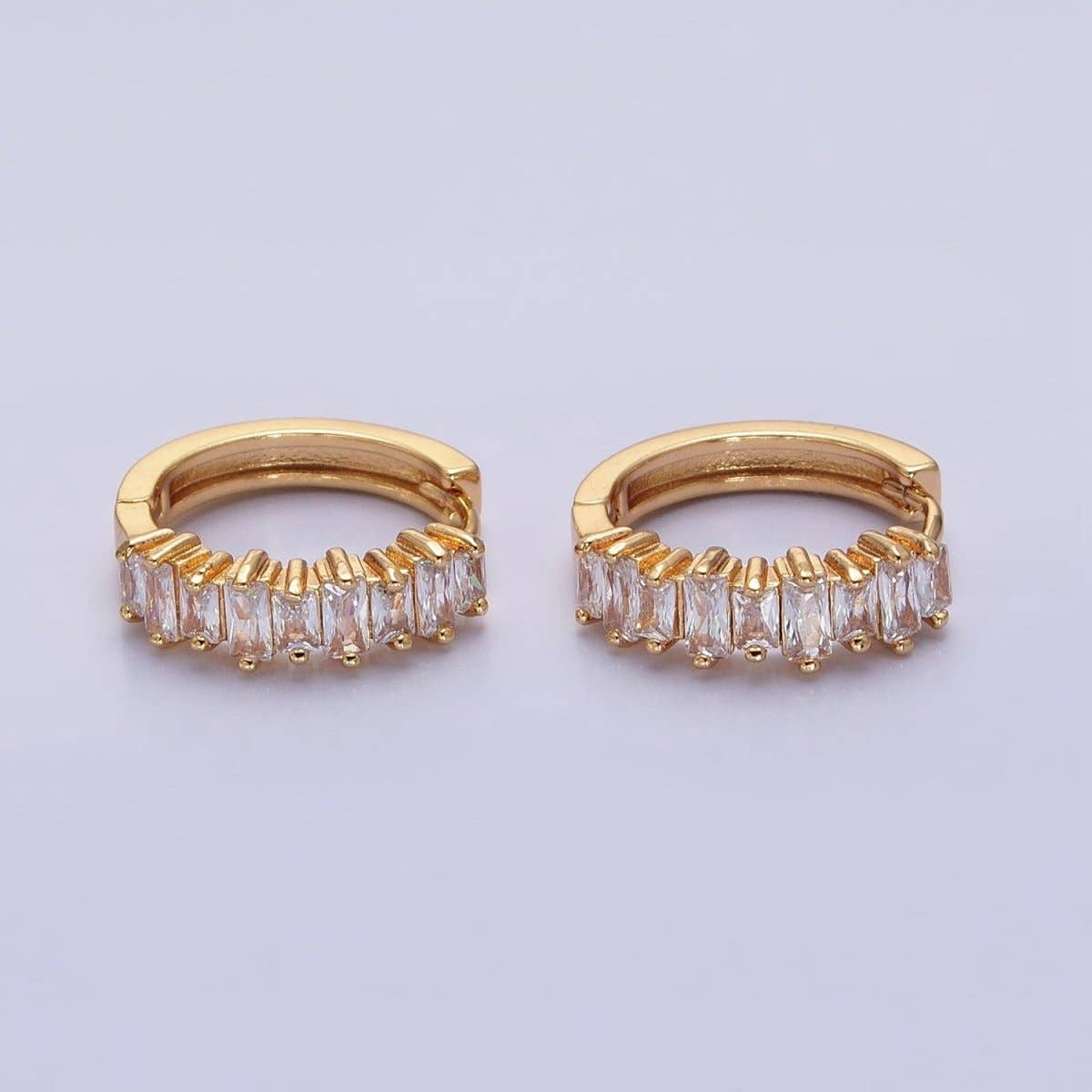 16K Gold Filled Clear Baguette CZ Lined 19mm Hoop Earrings | AB1459 AB1460