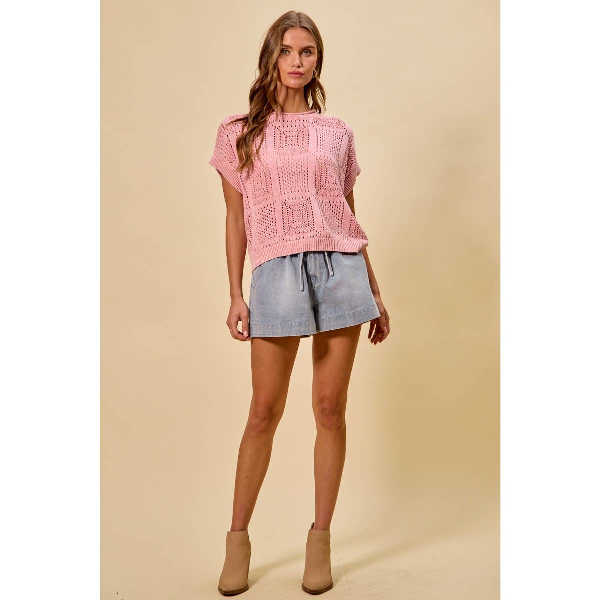 HIGH RISE PAPER BAG DENIM SHORTS FRONT TIE