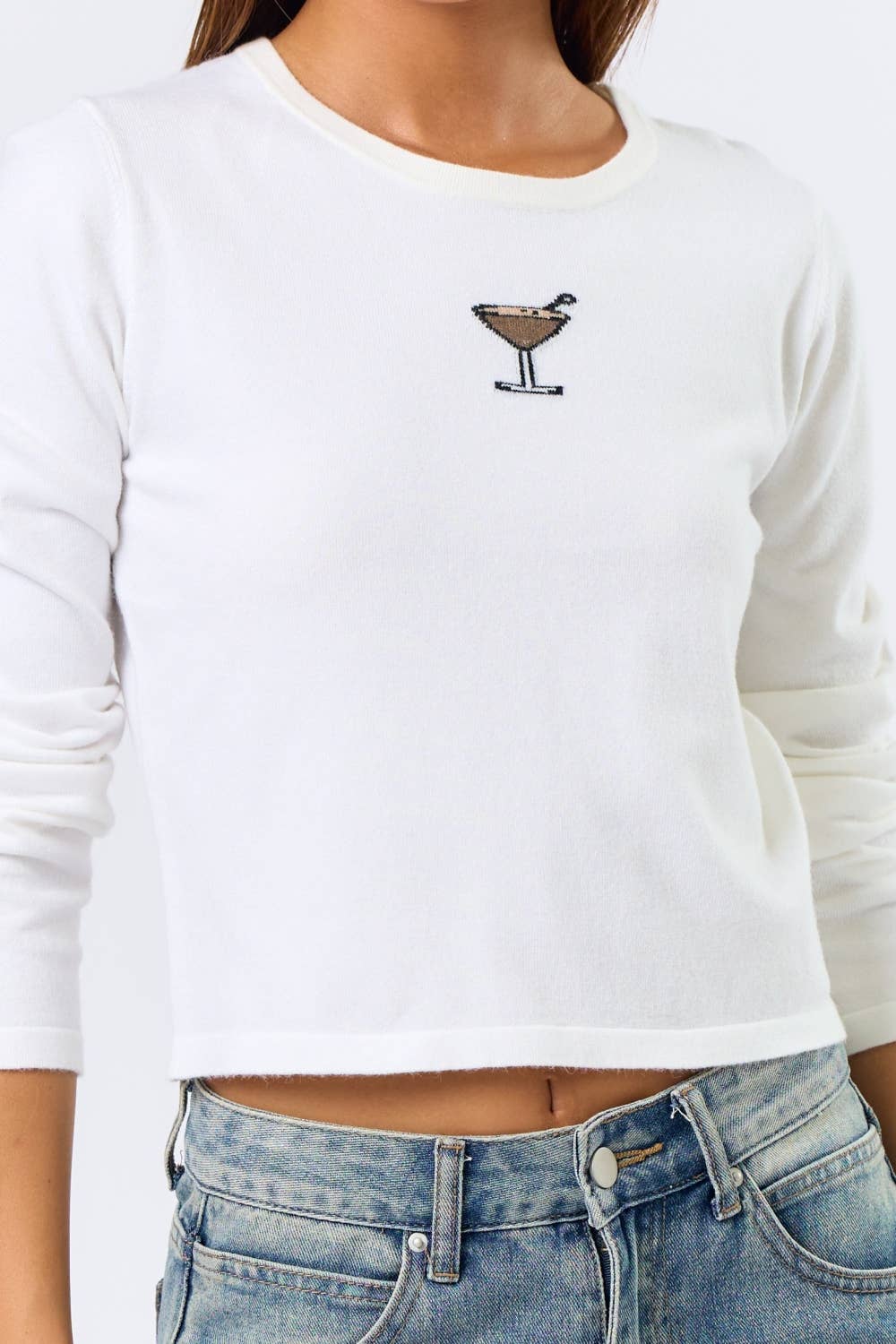Baby Tee Long Sleeve with Martini Graphic