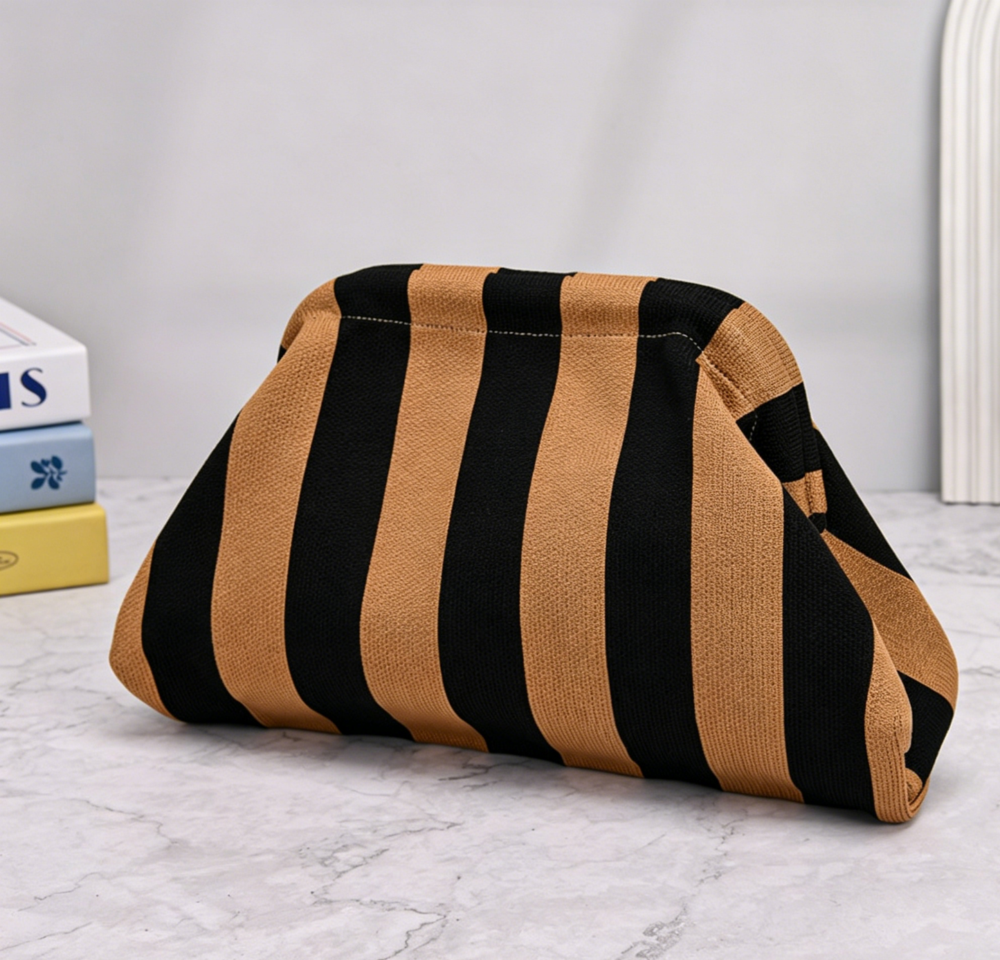 Stripe Knit Cosmetic Bag Beach Knit Clutch Pouch