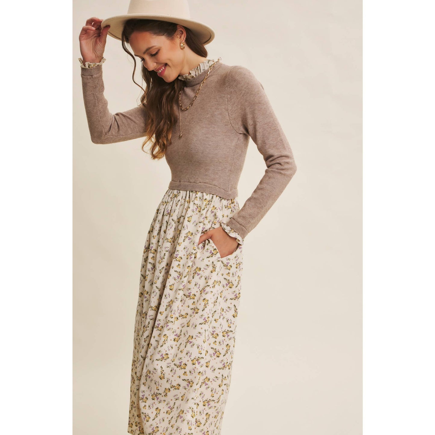 RUFFLED SWEATER DRESS