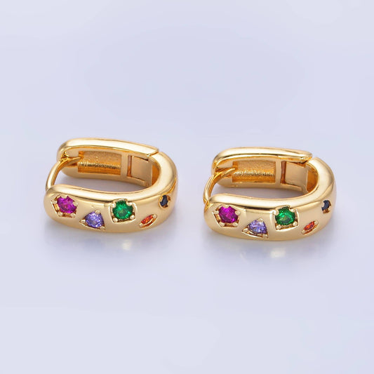 24K Gold Filled Multi-color CZ U-Shaped Huggie | AB-002