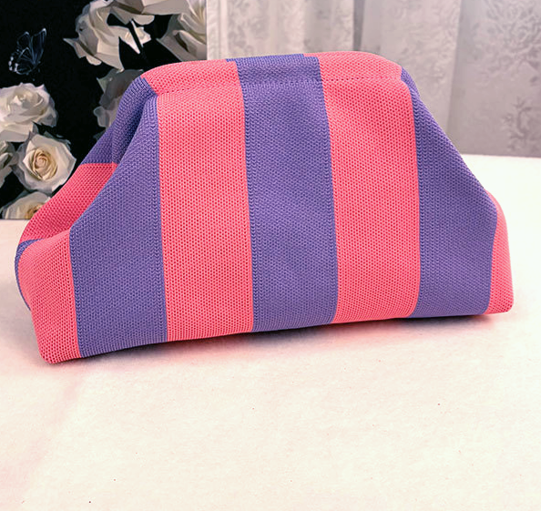 Color-block Striped Knit Cosmetic Bag Beach Knit Clutch