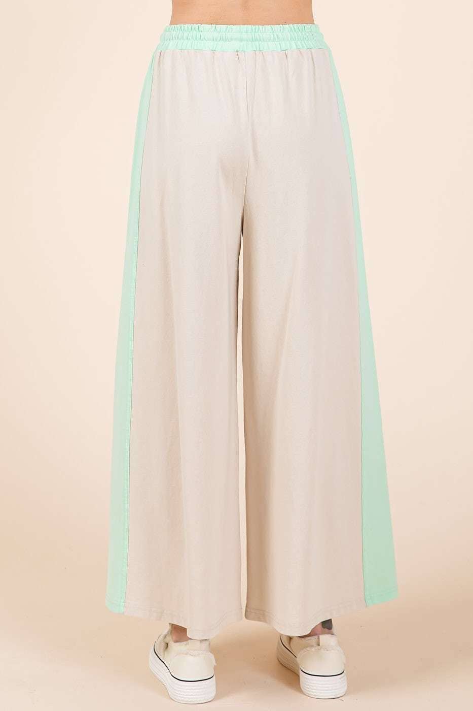 FRENCH TERRY WIDE LEG COLOR BLOCK PANTS