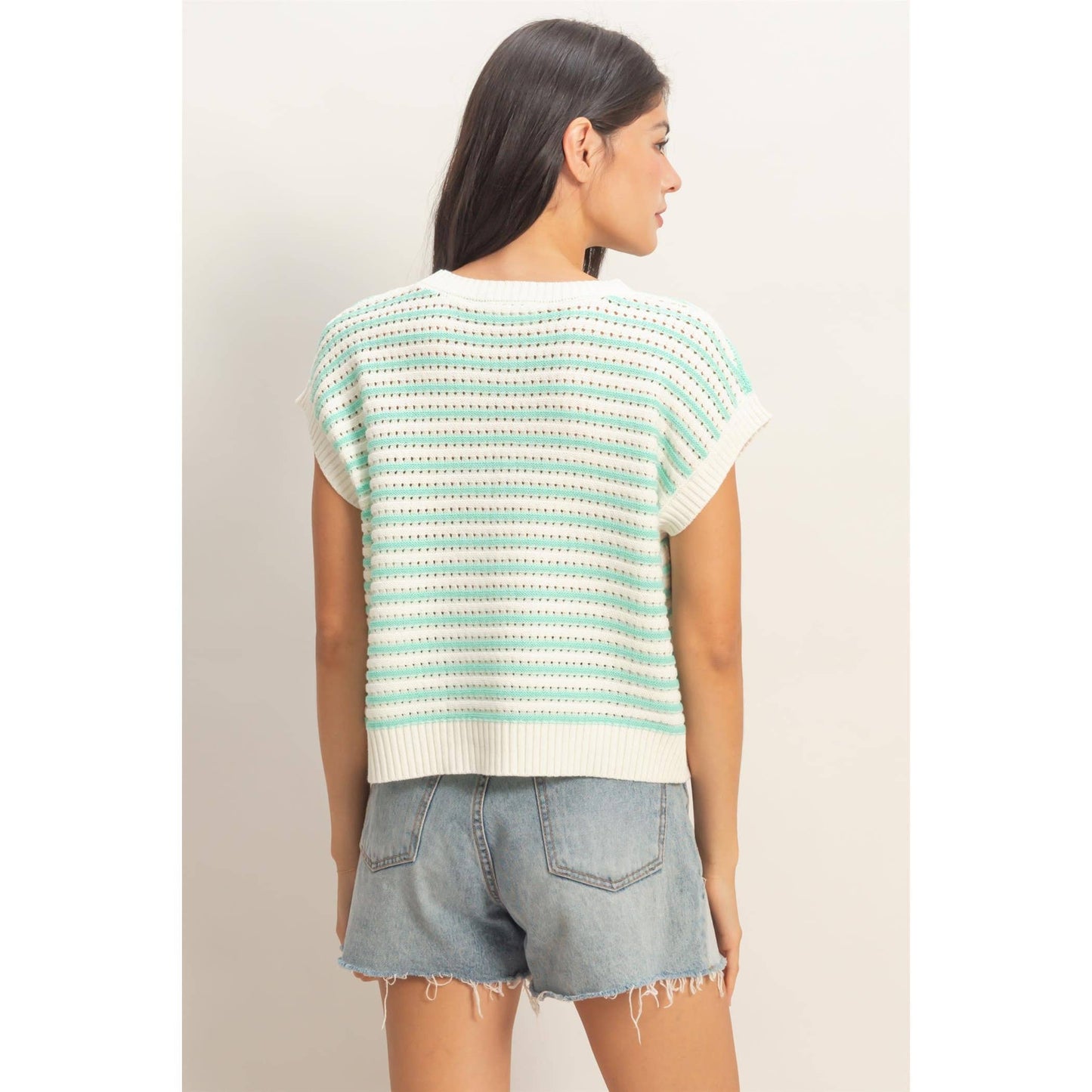 Striped Sleeveless Crew Neck Top