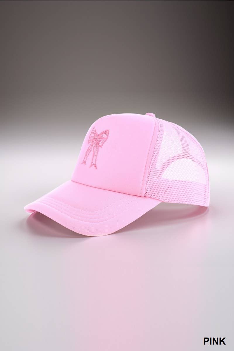 `.Ribbon Bow Embroidery Trucker Hat
