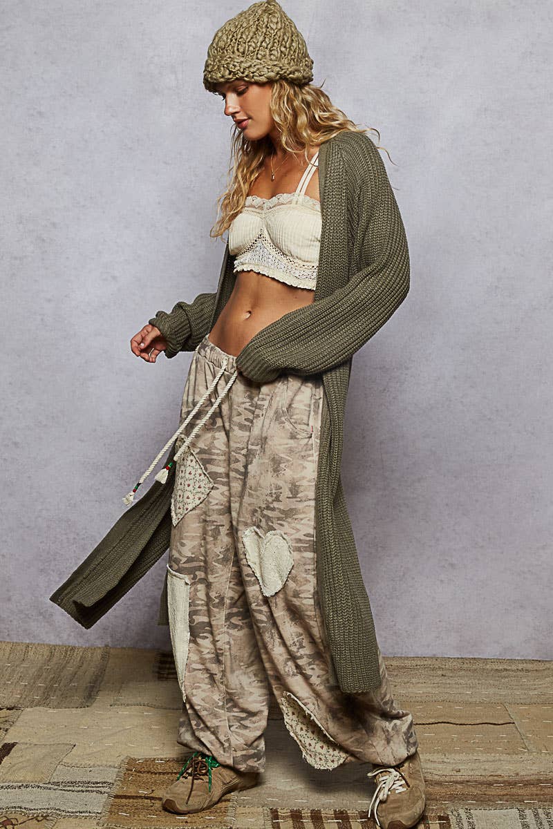Open front long sleeves long cardigan sweater