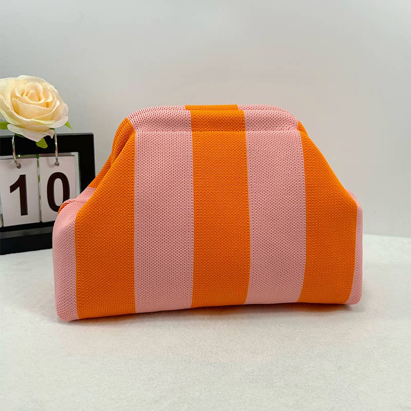 Color-block Striped Knit Cosmetic Bag Beach Knit Clutch