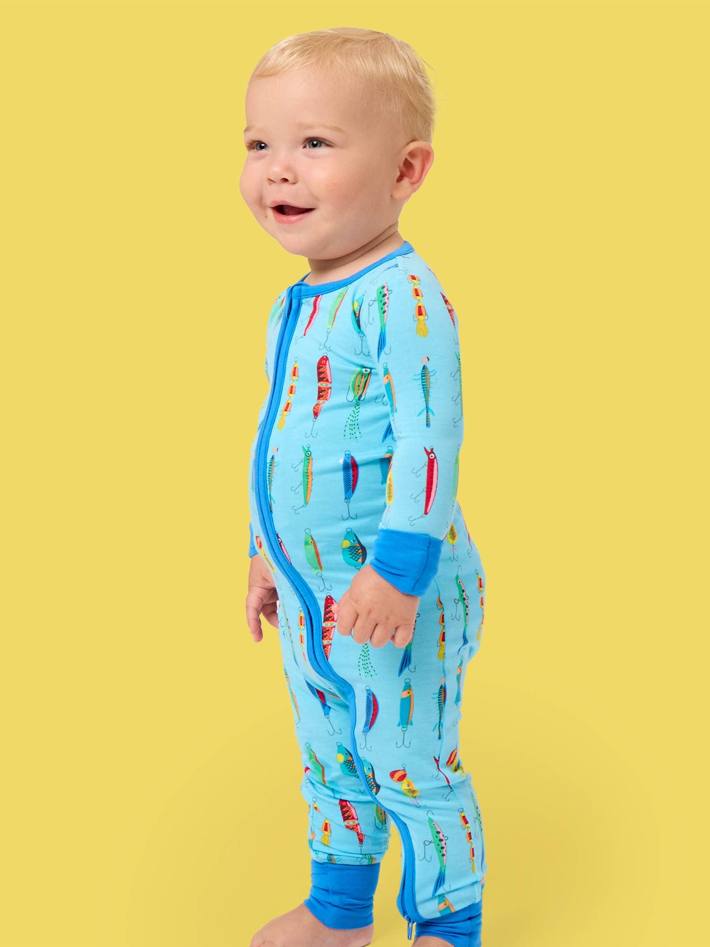 SoftSnooze™ Baby Bamboo Viscose Gone Fishin Convertible One Piece Footie Pajama