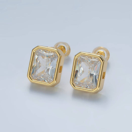 24K Gold Filled 12mm CZ Edged Bezel Stud Earring | AD671