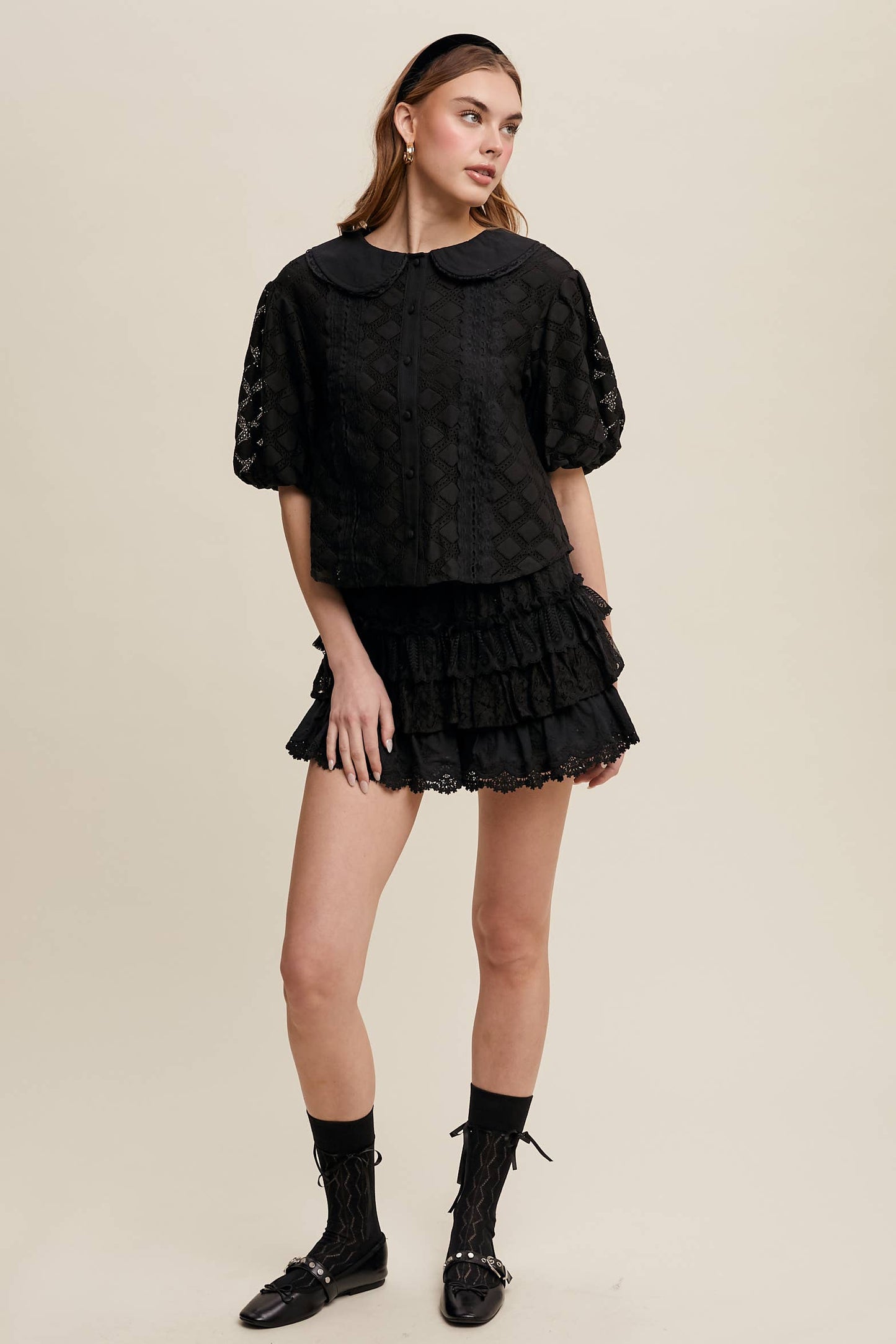 Lace Tiered Shorts with Ruffle Details