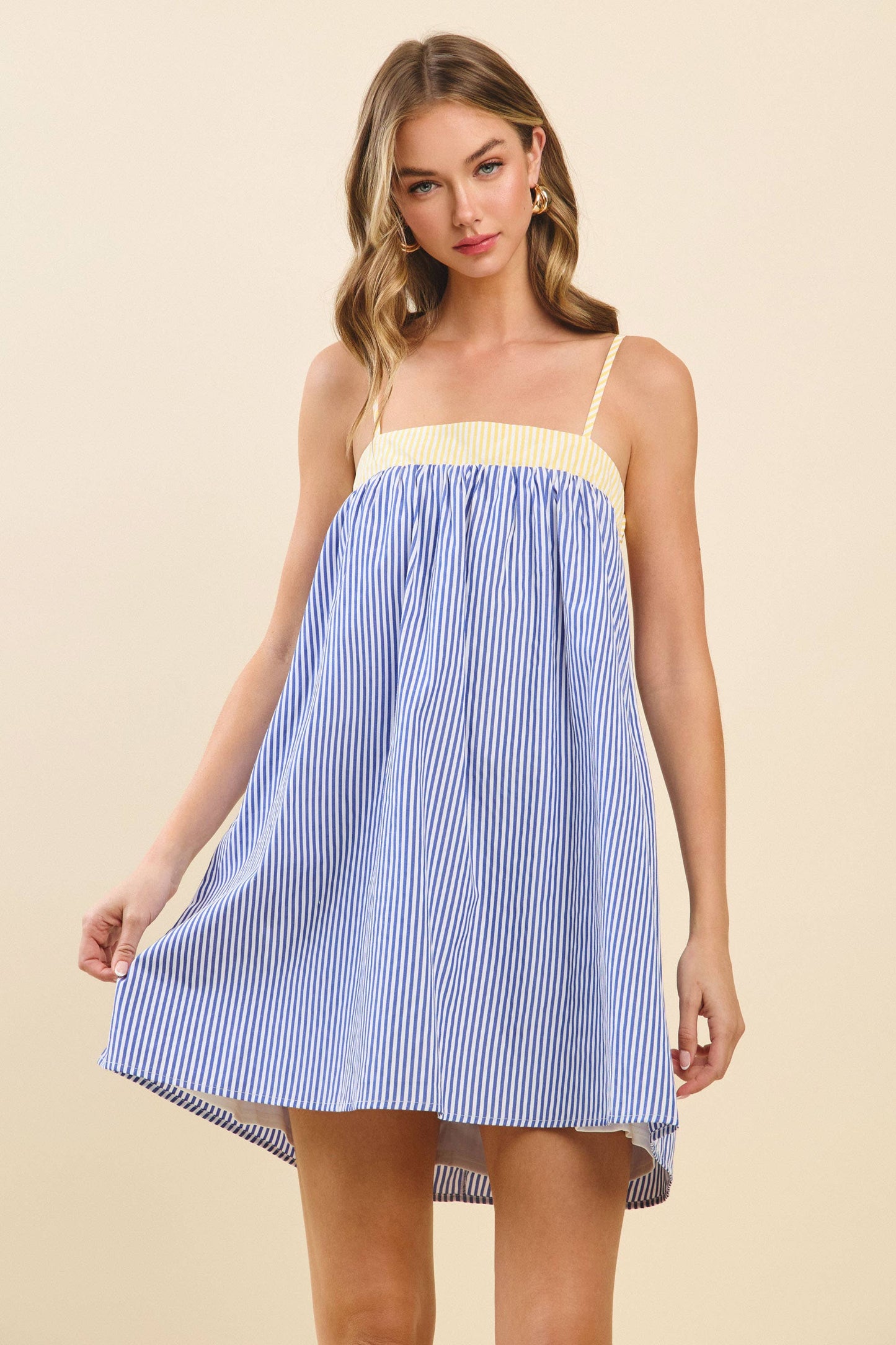 Contrast Vertical Stripes Relaxed Babydoll Dress
