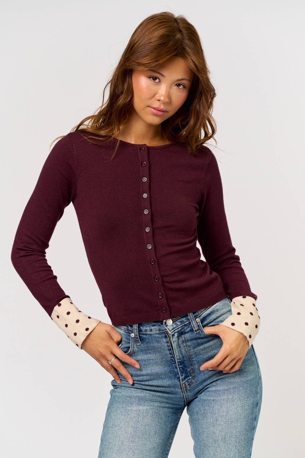 Button Down Polka Dot sleeve Cardigan