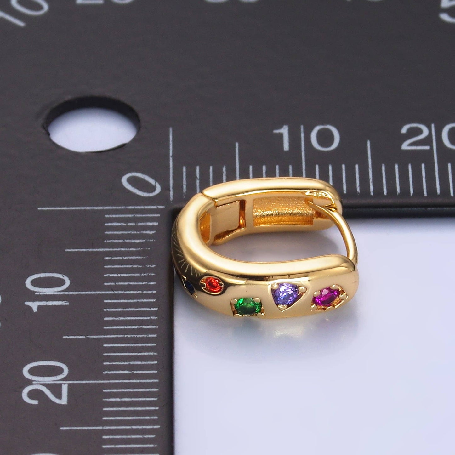 24K Gold Filled Multi-color CZ U-Shaped Huggie | AB-002