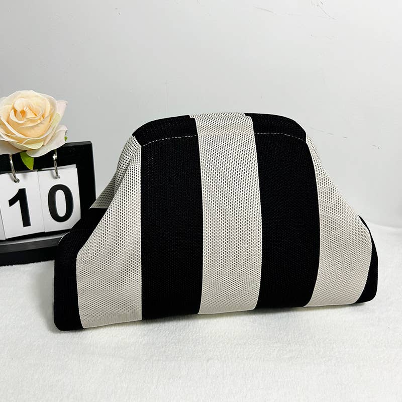 Color-block Striped Knit Cosmetic Bag Beach Knit Clutch