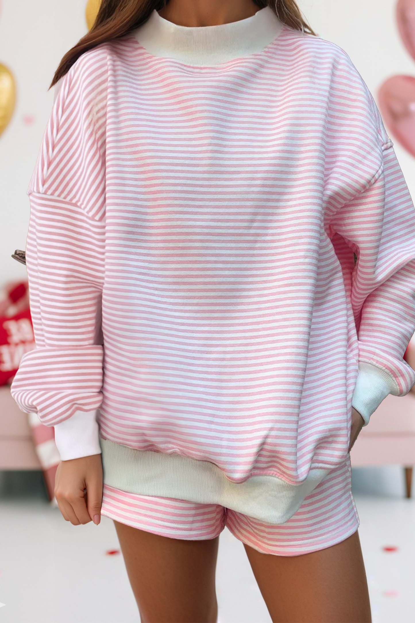 Valentine Oversize Mock Neck Sweatshirt and Shorts Set