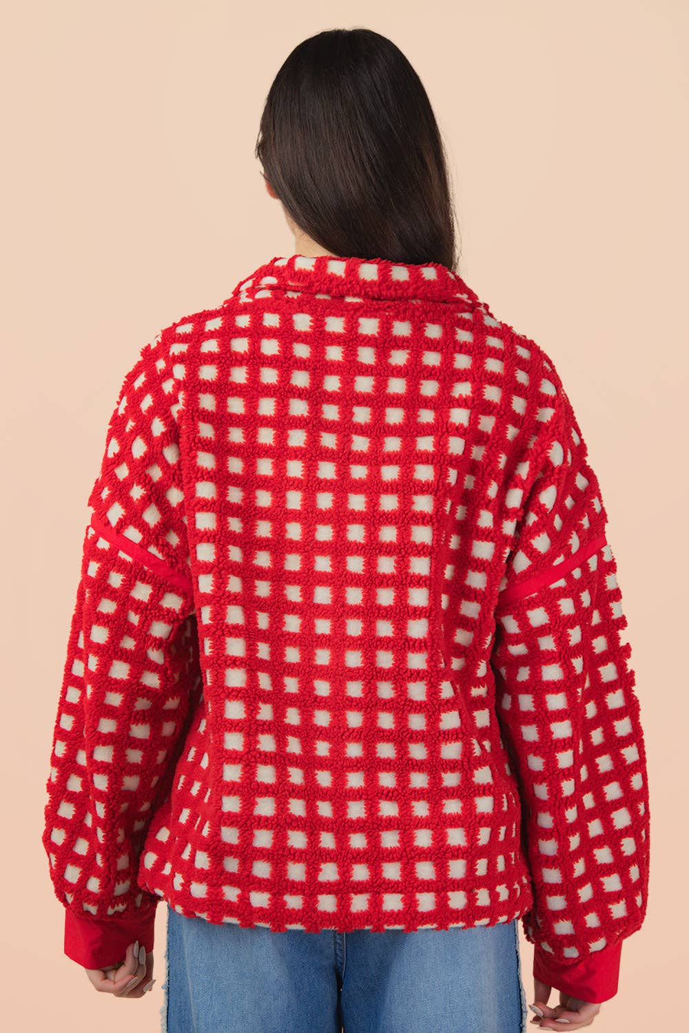 Oversized Checker Fleece Jacket
